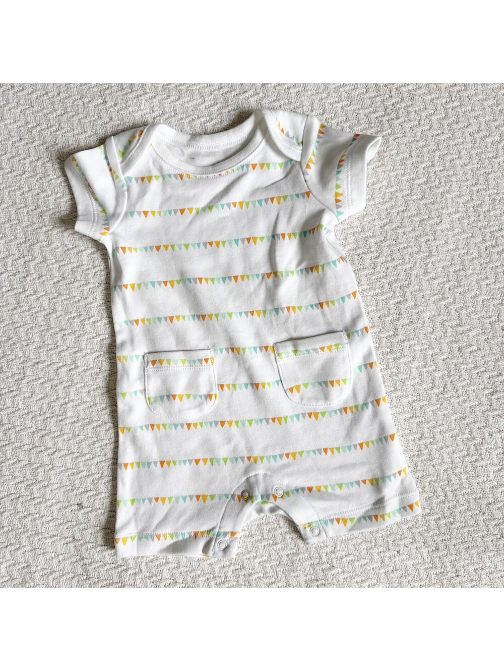 New Gymboree 0-3M Cotton Knit Romper Short Sleeve Snap Triangle Blue Green